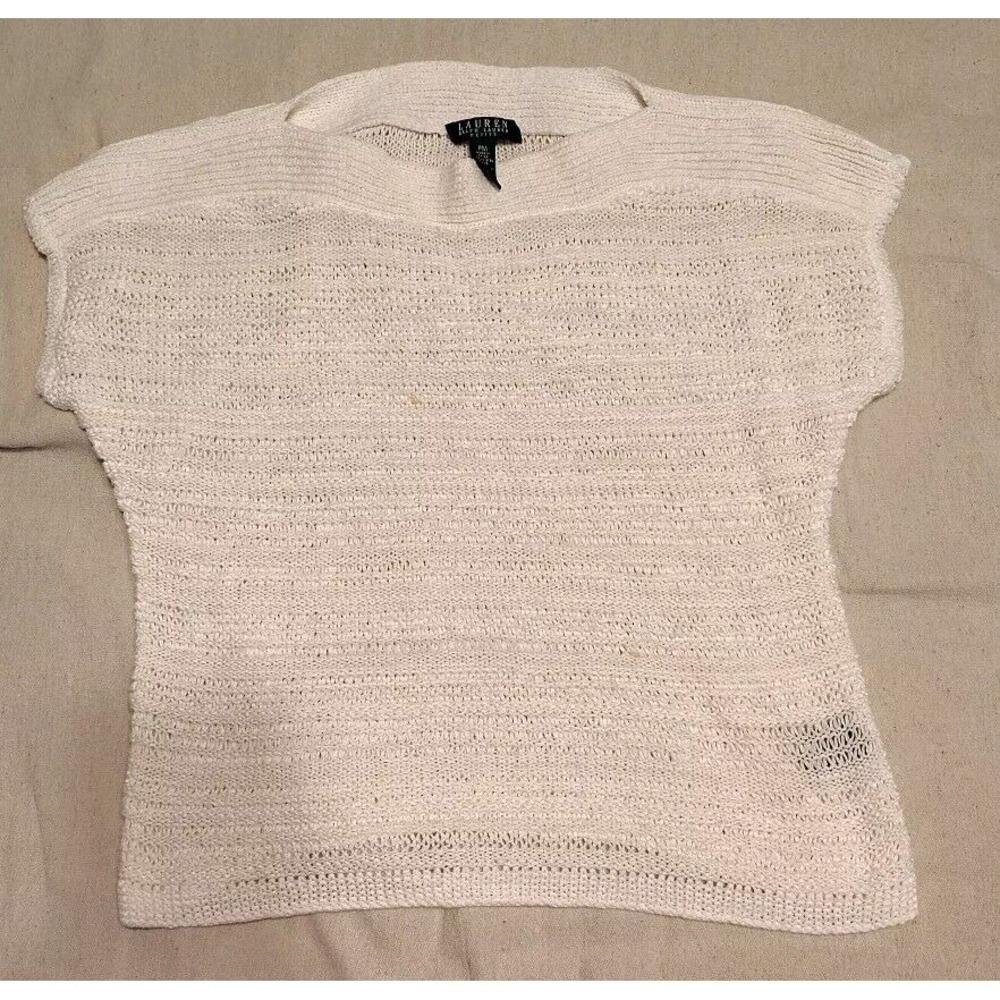 Lauren‎ Ralph Lauren Green Label Cable Knit Short Sleeve Sweater Petite Medium